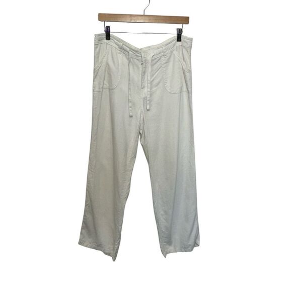 H&M Divided Linen Blend White Leg Drawstring Beachy Pants, M - Picture 1 of 9